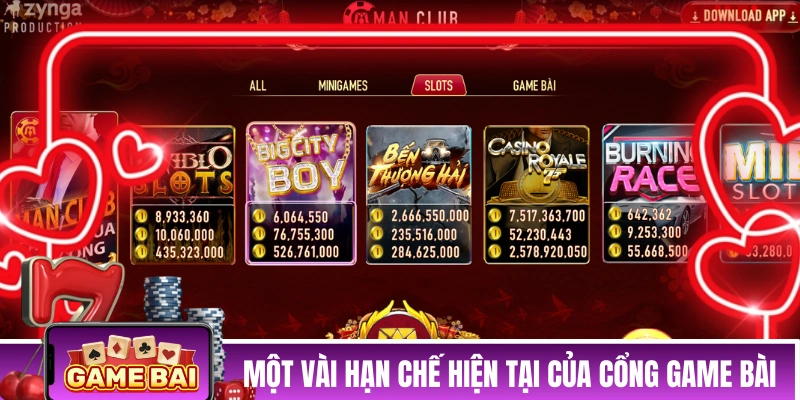 MANCLUB - Cổng Game Đẳng Cấp Dành Cho Phái Mạnh Đích Thực Một vài hạn chế hiện tại của cổng game bài
